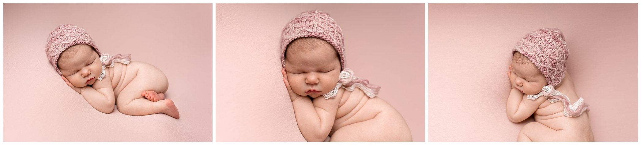 Baby girl in tushie pose on pink blanket