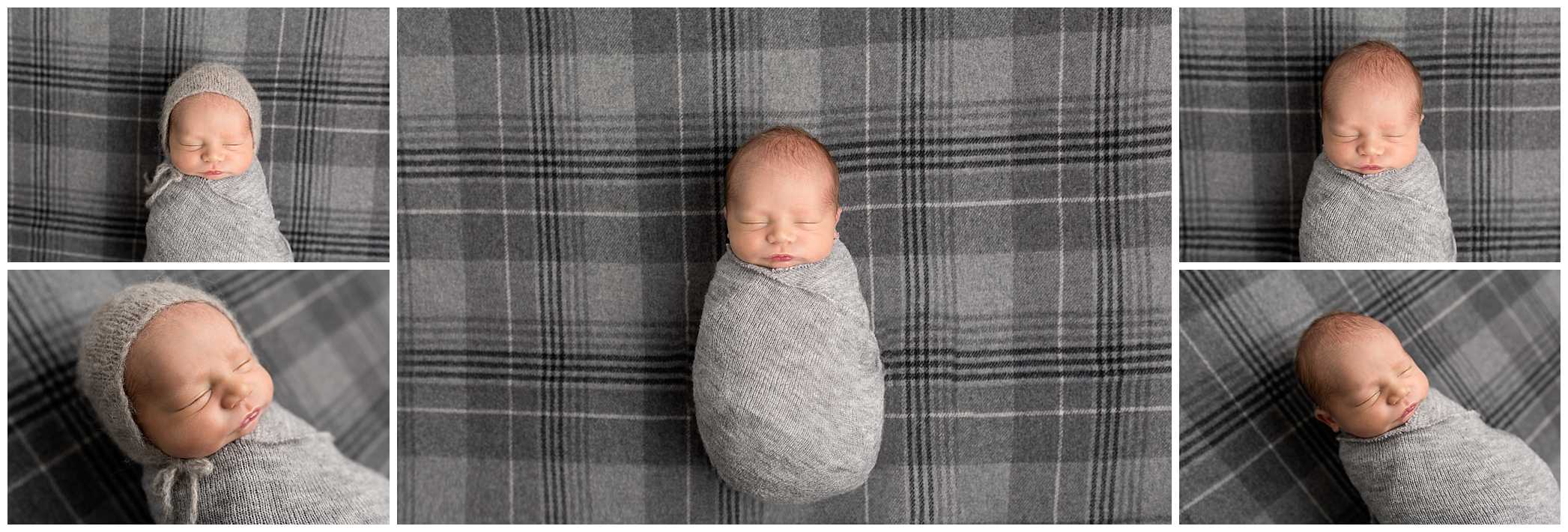 Newborn photographer in kilmarnock baby boy 8 days old wrapped in grey