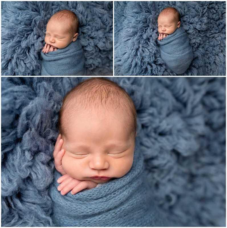 Lynne Harper Photography in Kilmarnock baby boy in blue wrapped pose