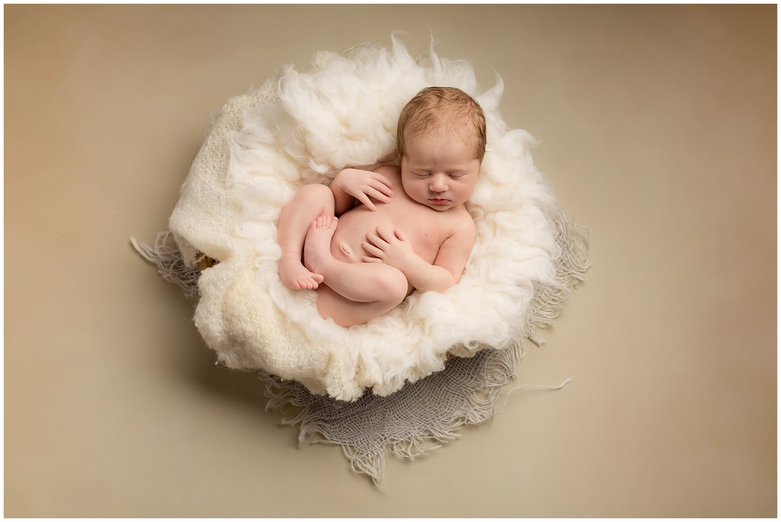 Neutral baby in fluffy bowl by Lynne Harper