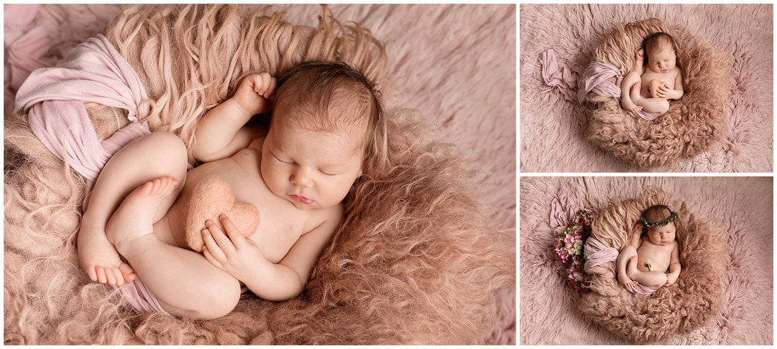 Baby girl in pink flokati posed by Lynne Harper