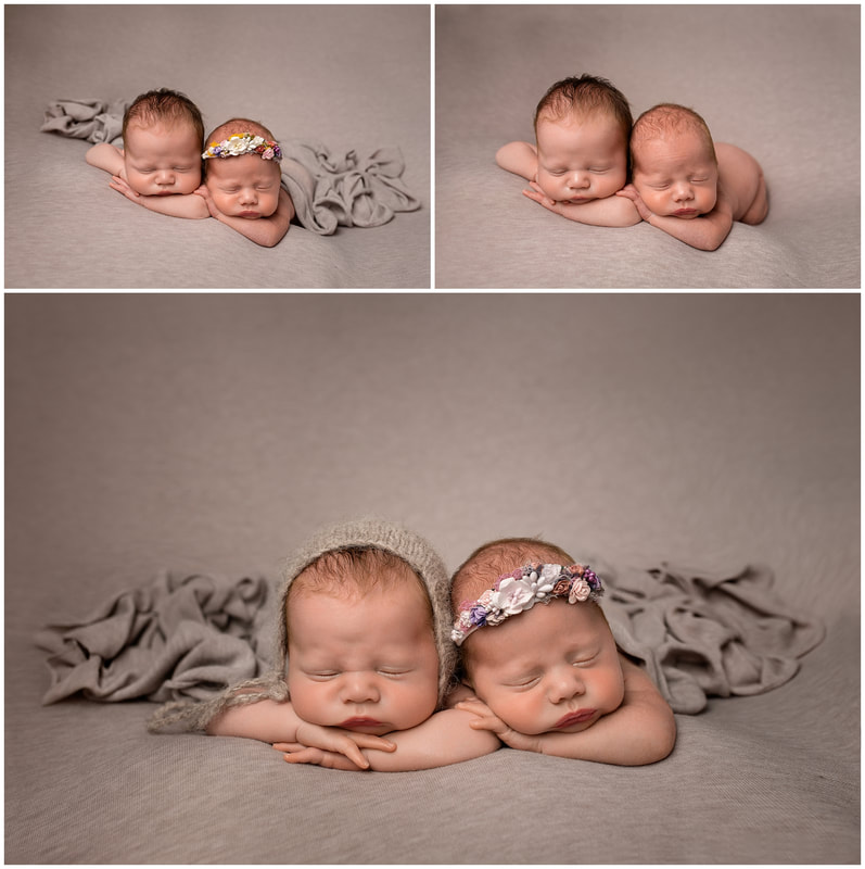 Twin babies photographed in front pose by Lynne Harper