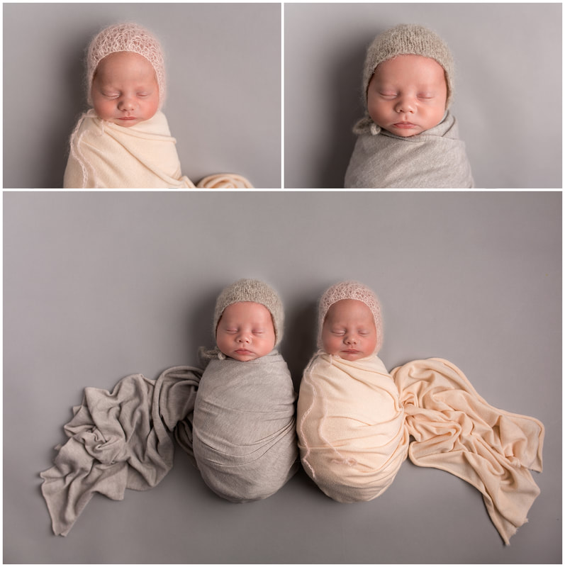 Newborn Twin babies wrapped pose by Lynne Harper