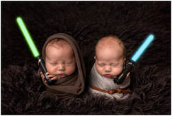 Twins dressed as Luke Skywalker and Rey from Star Wars by Lynne Harper